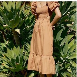 Faithfull the brand bloom midi dress in hazelnut